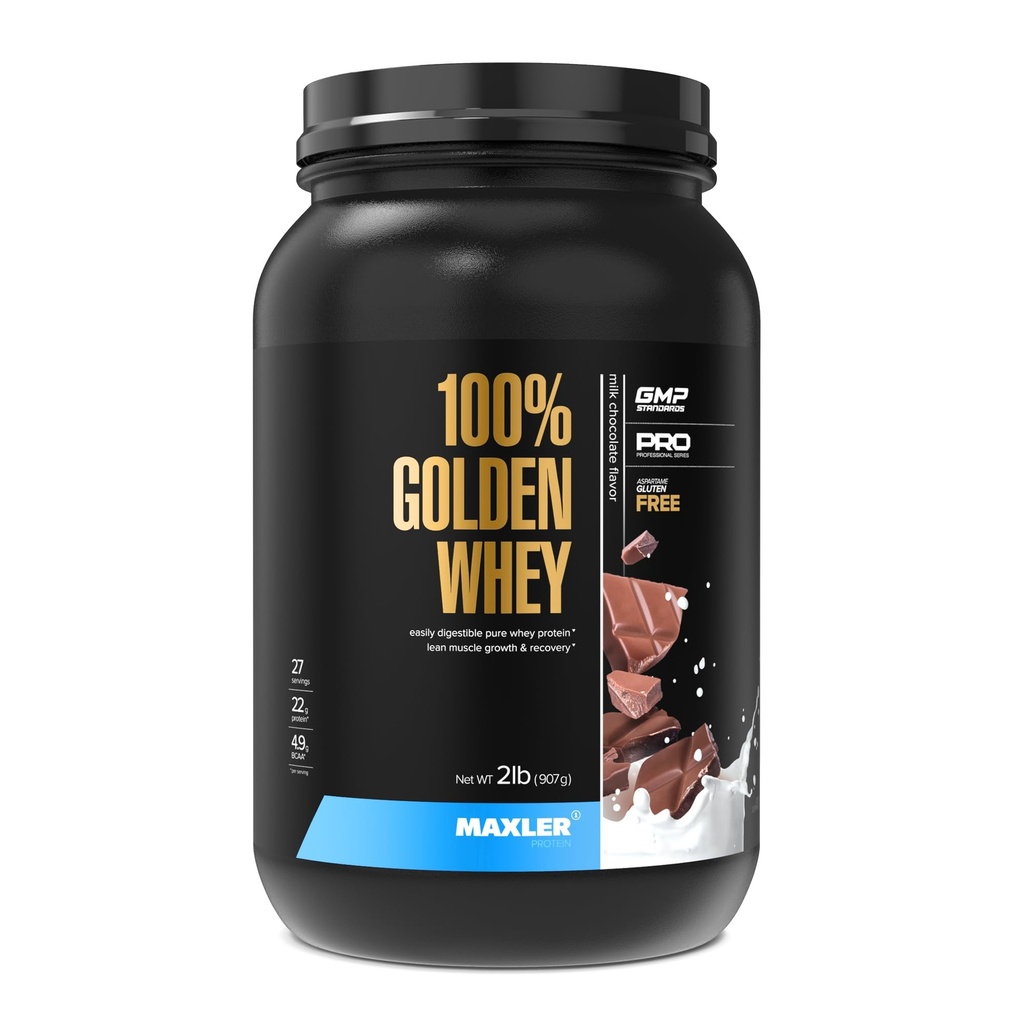 Maxler 100% Golden Whey Protein - 22g of Protein per Serving - Whey Protein Powder for Pre Post Workout - Fast-Absorbing Whey Concentrate, Isolate & Hydrolysate Blend - Milk Chocolate Protein 2 lb