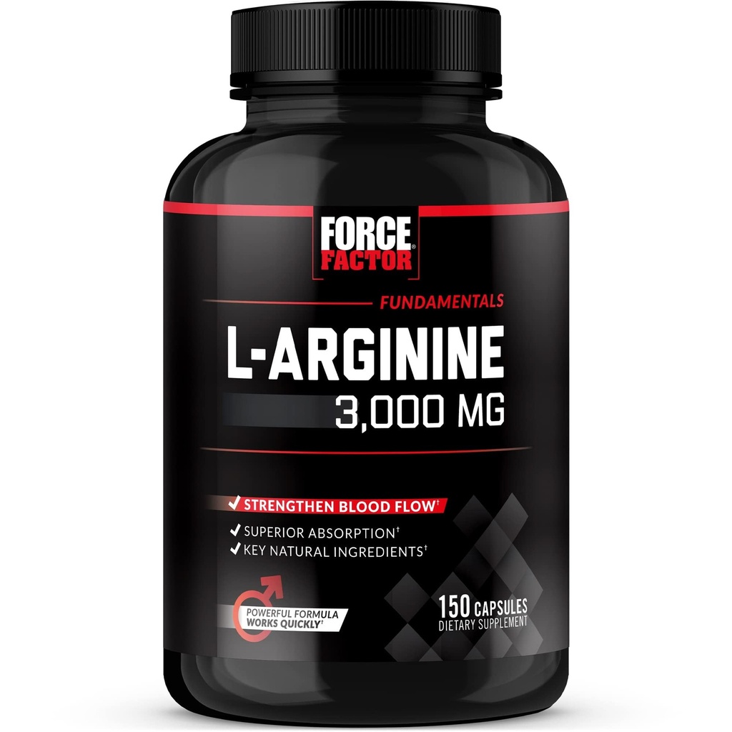Force Factor L-arginín Oxid dusnatý Supplement with BioPerine to Help Build Muscle and Support Silnejší prietok krvi, obeh, dodávka živín, a čerpadlá, L-arginín 3000mg, 3g, 150 Kapsule