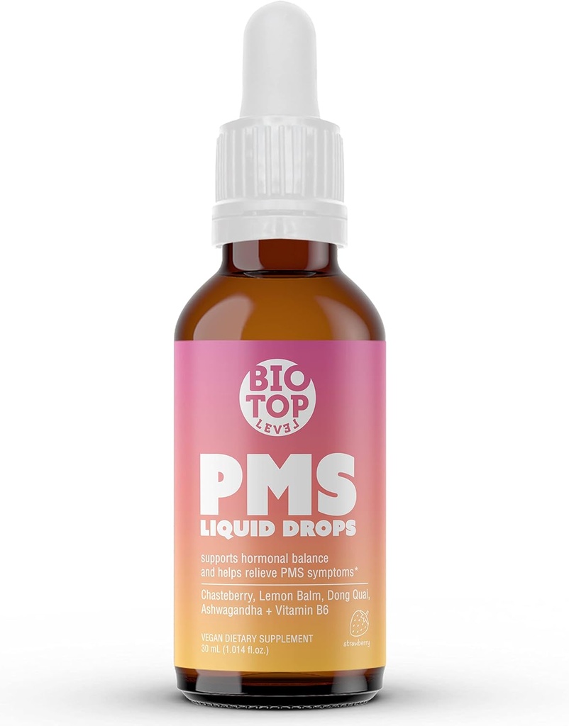PMS Relief Hormone Balance Ženy Tekuté kvapky, Menstrual Cramps, Bloating, & Mood Swings Relief with Chasteberry, Vitamín B6, Lemon Balm, Dong Quai, Ashwagandha, Bez cukru, 1 fl oz