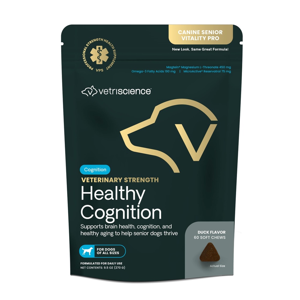 VetriScience Veterinary Strength Healthy Cognition Chews - Senior Wellness Supplement for Psy - Podpora kognitívne, imunitné funkcie a metabolizmus - 60 Gróf