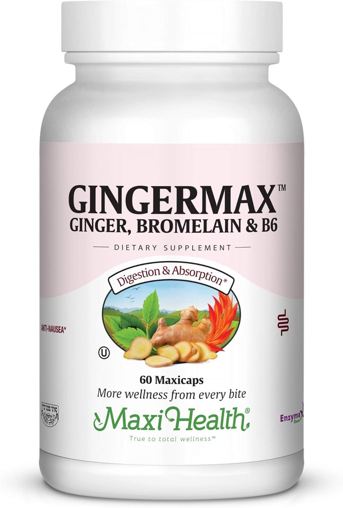 Maxi Health Gingermax - Ginger - Hypromelóza a vitamín B6 - Digestion Health - 60 Kapsule - Kosher