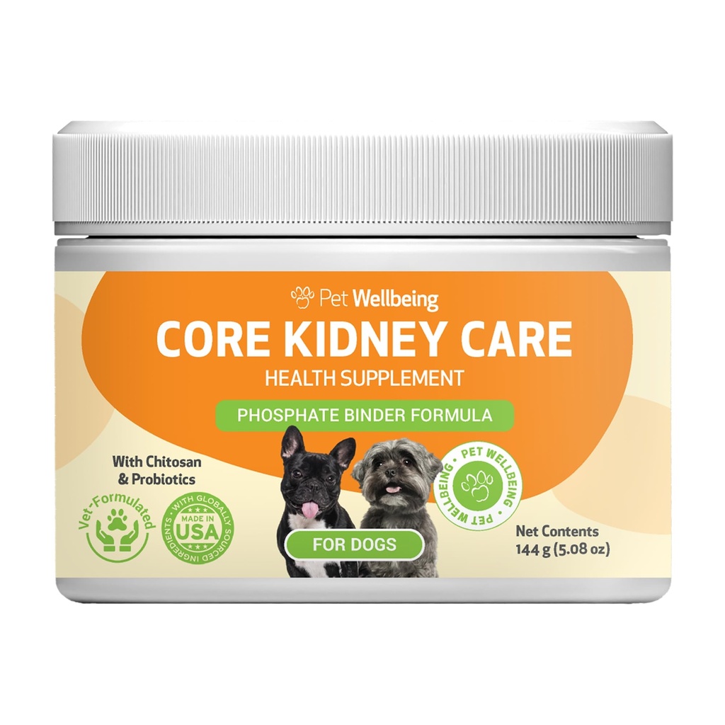 Pet Wellbeing Jadro starostlivosti o obličky pre psy - Denné fosfát Binder, podporuje zdravú funkciu obličiek s FOS, Chitosan, Probiotiká - Veterinár-formulovaný 5.08 oz (144 g) Prášok