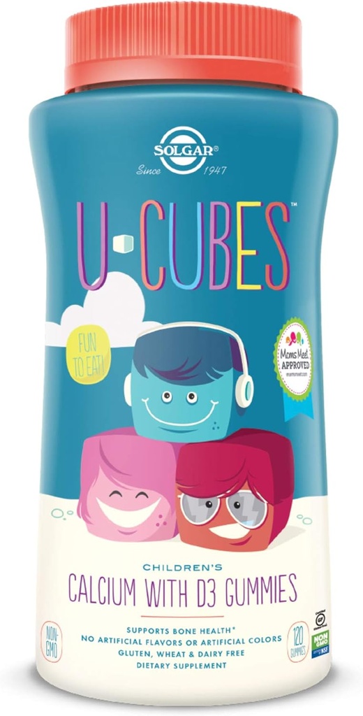 Solgar U-Cubes Vápnik pre deti s vitamínom D3, 120 Gummy - Jahodová príchuť - podporuje zdravie kostí a zubov - Non GMO Gluten Free, Dairy Free - 60 Servings