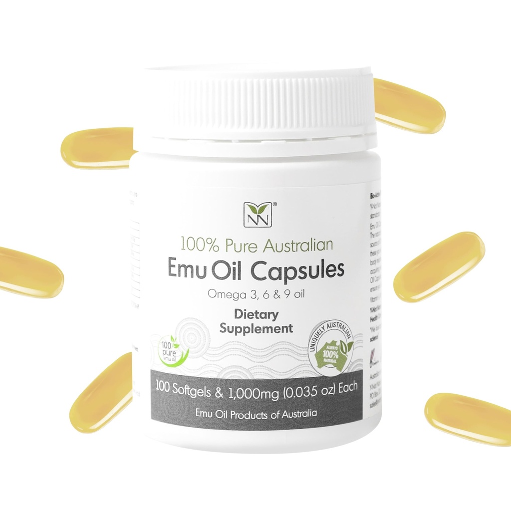 Emu olej kapsuly - srdce, vlasy, metabolizmus a spoločná podpora doplnok - farmaceutický stupeň Emu olej s CLA, Omegas 3, 6 & 9 s vitamínom K2, A & E by Y-Nie je prírodná - 1000 mg, 100 kapsúl