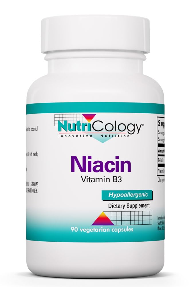Nutricology Niacin Supplement - Vitamín B3 pre mužov a ženy, Niacín s flushom, kyselinou nikotínovou, NAD, 250 mg Vegetariánske kapsuly - 90 grófov