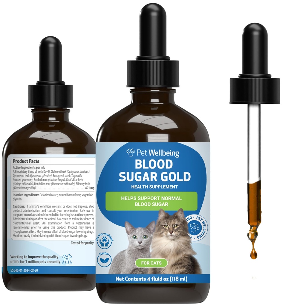 Pet Wellbeing Blood Sugar Gold Cats - Holistic Blood Sugar Support, Pancreas & Liquid Health, Gymnema, Fenugreek & Devil