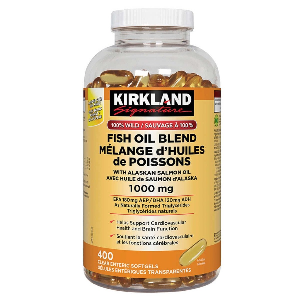 Costco Companies Inc. Kirkland Signature 100% Wild Fish Oil Blend with Aljašský Salmon Oil, 1000mg, 400 Softgels