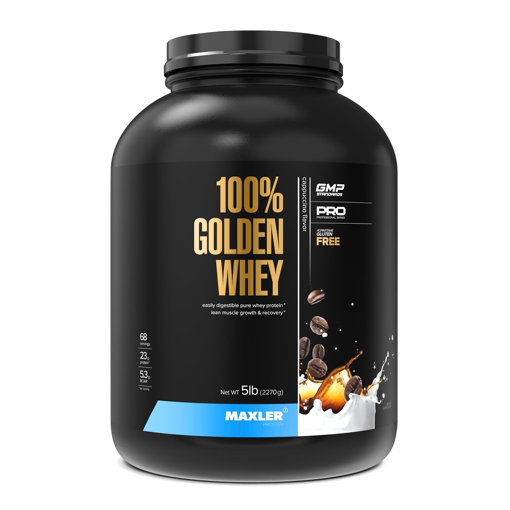 Maxler 100% Zlatá srsť Protein - 23 g proteínu na jedno podanie - Prémiový prášok na srsť pre predúpravu po tréningu - Fast-Absorbing Srvátkový koncentrát, izolát a hydrolyzát Zmes - Cappuccino 5 lb