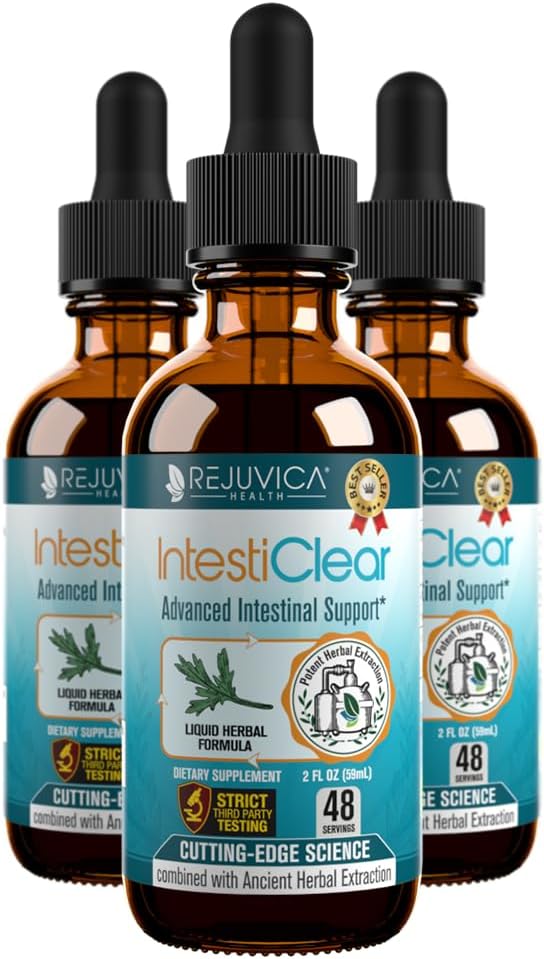 Rejuvica Health InstentiClear - Advanced Intestinal Cleanse Support for Humans - All-Herbal Liquid Formula pre rýchlu absorpciu - Bonus Podpora pečene - Wormwood, Black Walnut, Ginger a ďalšie