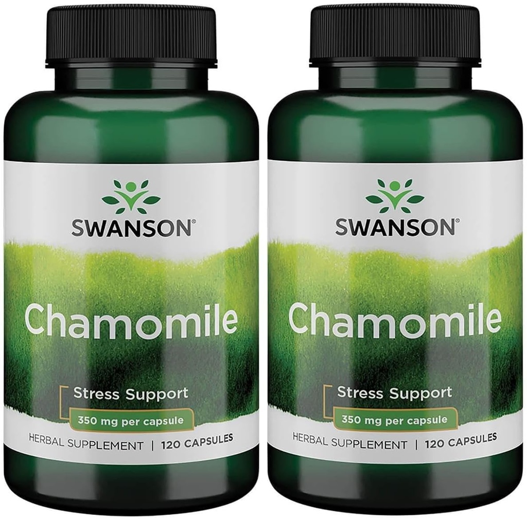 Swanson harmanček podpora stresu - Made with German harmanček kvet - Bylinný doplnok na podporu stresu, relaxáciu a podporu spánku - pomáha ľahké telo a myseľ - (120 Kapsule), 2 balenie