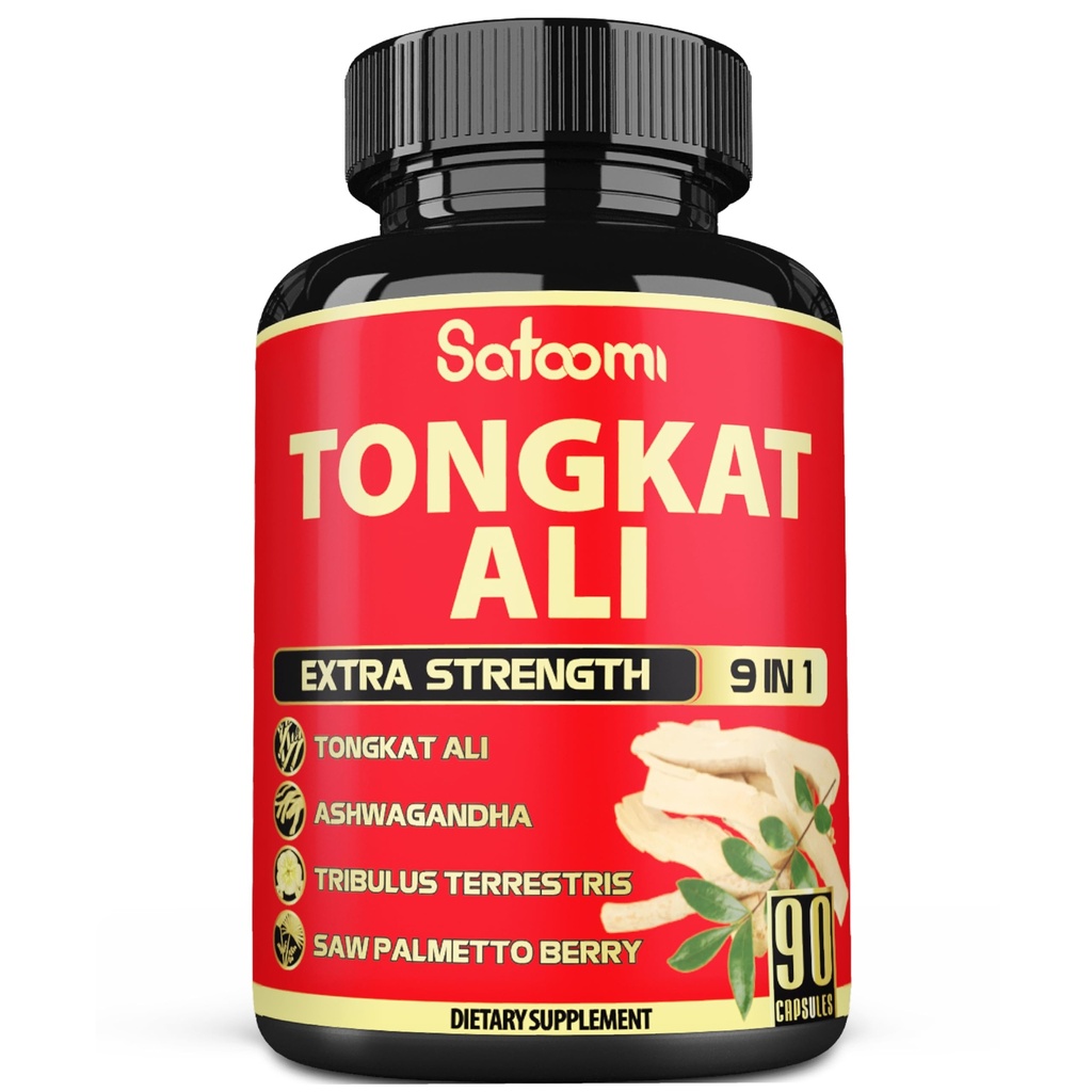 Satoomi 9in1 Tongkat Ali Root Extract - Ashwagandha, Tribulus Terrestris - 90 Kapsule na 3 mesiace - Podpora Sila, Energia a zdravá imunita