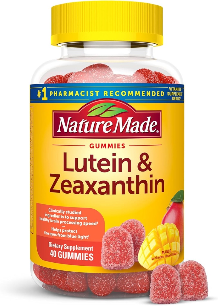 Nature Made Lutein & Zeaxantin Gummy, Eye and Brain Supplement, 40 Vegan Gummies, 20 Day Supply