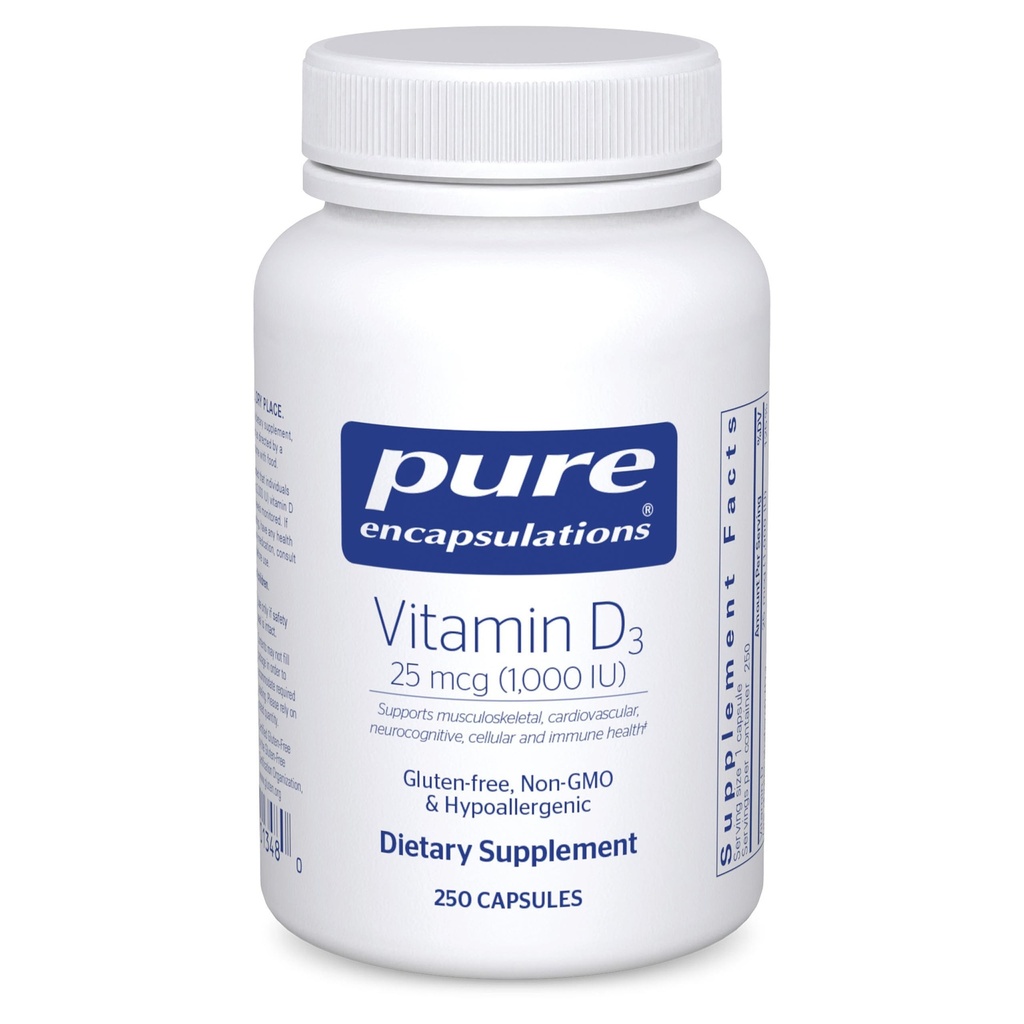 Pure Encapsulations Vitamín D3 25 μg (1 000 IU) - Supplement to Support Bone, Joint, Marth, Heart, Colon & Immune Health - with Premium Vitamin D - 250 Capsules
