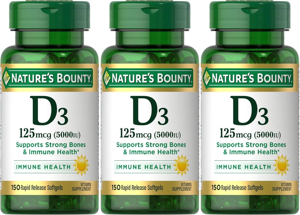 Prírodný vitamín D3 125 μg- 5000 IU Softgels, maximálna sila 150 ea ( Balenie po 3)
