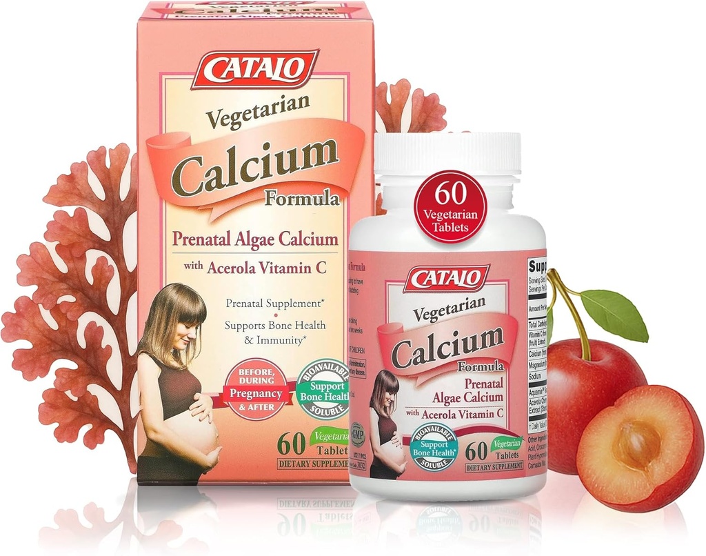 CATALO Vegetariánska vápenatá formula, Rastlinné na báze červené Algae vápnika s prírodným vitamínom C, ľahko sa sýti, Minerálne Rich pre každý deň výživy, Ideálne pre tehotenstvo a laktáciu - 90 tabliet