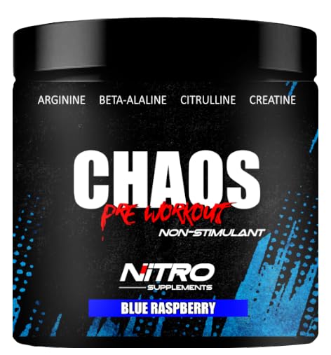 Nitro Supplements - Chaos - Non Stim Pre-Pracovné (30 Sevings) Beta-Alanine, L-Citrulín, Arginine, Kreatín, Taurine Stim-Free non-Stimulant (30 Služby, Modrá Malina)