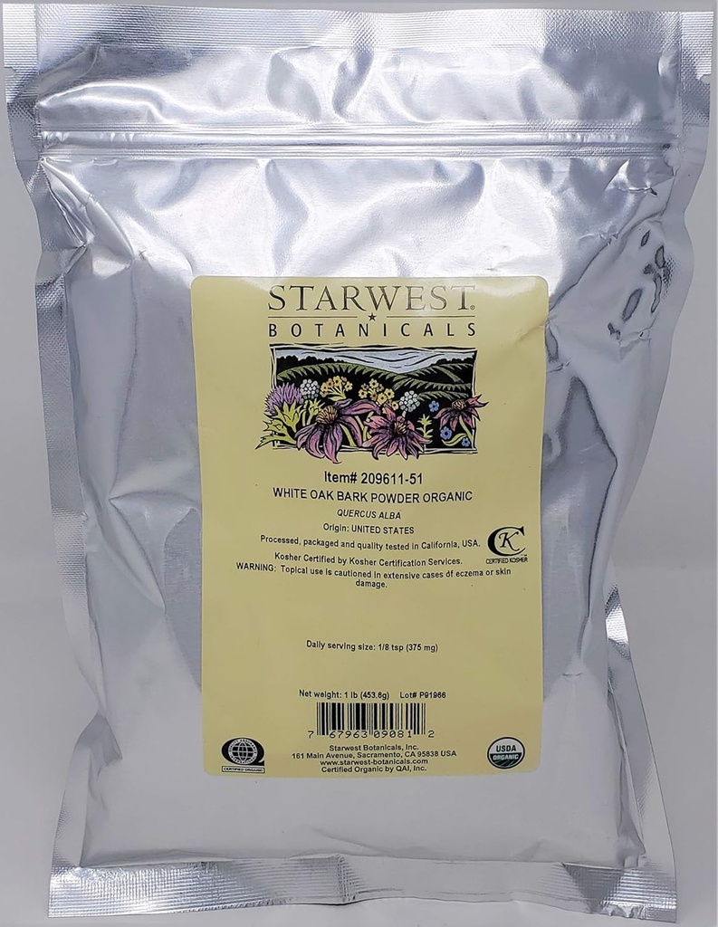Starwest Botanicals Organic White Oak Bark Powder, 1 libra