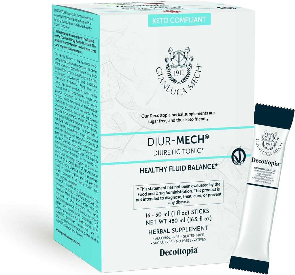Gianluca Mech - Keto Compliant Diurique Tonic with Drainage Function of Body Liquids with Horsetail, Diurique in Sticks, 16x30ml