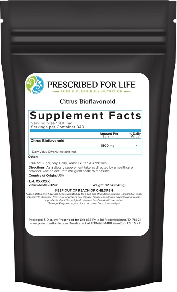 Predpísaný pre život Citrus Bioflavonoids Powder, Pure Powdered Flavonoid Complex for Antioxidant, Circulation, & Ear Health Support (Citrus Limonium, Paradisi, Sinensis) (12oz / 340g)