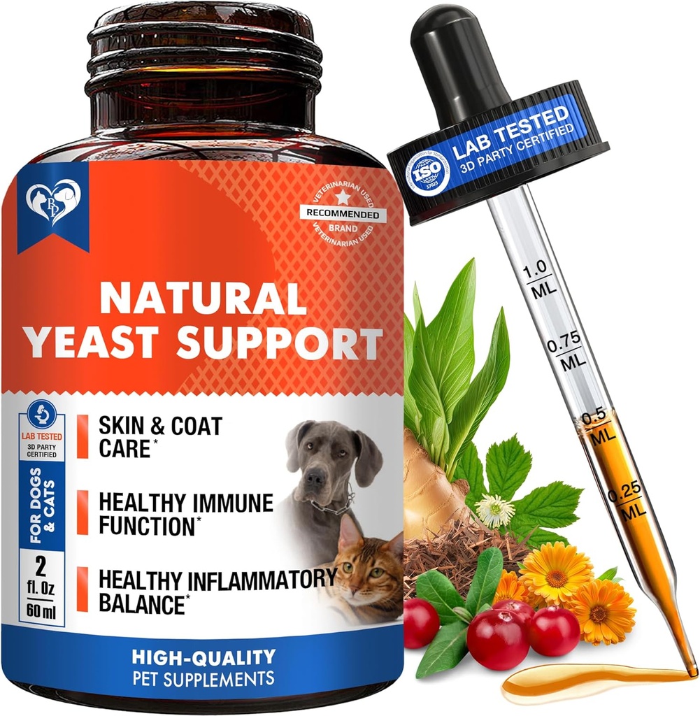 Natural Cats & Dogs Yeast Infection Anti Itch Treatment - Itchy Ears, Skin & Allergy Symptoms Relief - Reduces Inflammation & Relieves Irritation - Herbal Medicine Supplement Drops