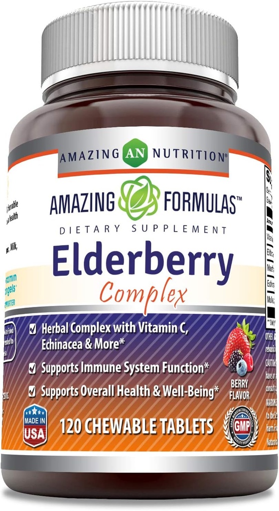 Amazing Formulas Elderberry Complex Supplement 120 Žuvacie tablety 