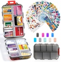 14 Grids Travel pilulky Organizátor box s 415-Pcs Názov lieku Etikety - Pocket Daily Pharmacy Case Kontajnerová súprava - Travel Medical Holder Dispenser for Fish Oil Vitamín Supplement Storage - Clear Grey