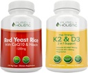 Čisto holistická červená ryža 1200 mg s CoQ10 & Niacin + vitamín D3 5000 IU (125mcg) & K2 MK7 90mcg Bundle - 270 Vegetariánske kapsuly - vyrobené v USA