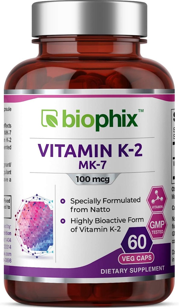 biophix Vitamín K2 MK-7-100 mcg 60 Veg kapsuly - podporuje silné kosti imunitného zdravia