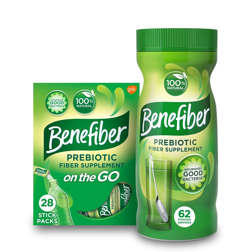 Benefiber Daily Prebiotické Dietary Fiber Supplement prášok Stick balenia, 28 Sticks, 3.92 Ounces Každý a Benefiber Daily Prebiotické Dietary Fiber Supplement Powder, 62 Servings / 8.7 Okuliare