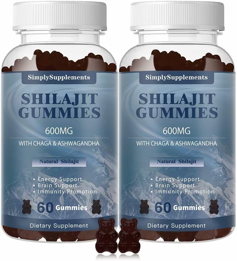 Shilajit Gummies 600mg, Shilajit Supplement with Trace Minerals & Fulvic Acid for Energy and Imunity Support, Organic Shilajit Resin for Men & Women, Vegan, 60 Gummies (2 balenie)