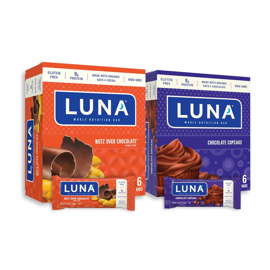 LUNA Bar - Variety Pack - Nutz cez čokoládu a čokoládové koláče Flavor - Snack Bary - Non-GMO - Glutén-bez proteínové tyčinky - vyrobené s organickým Oat (12 balenia, 2 boxy)