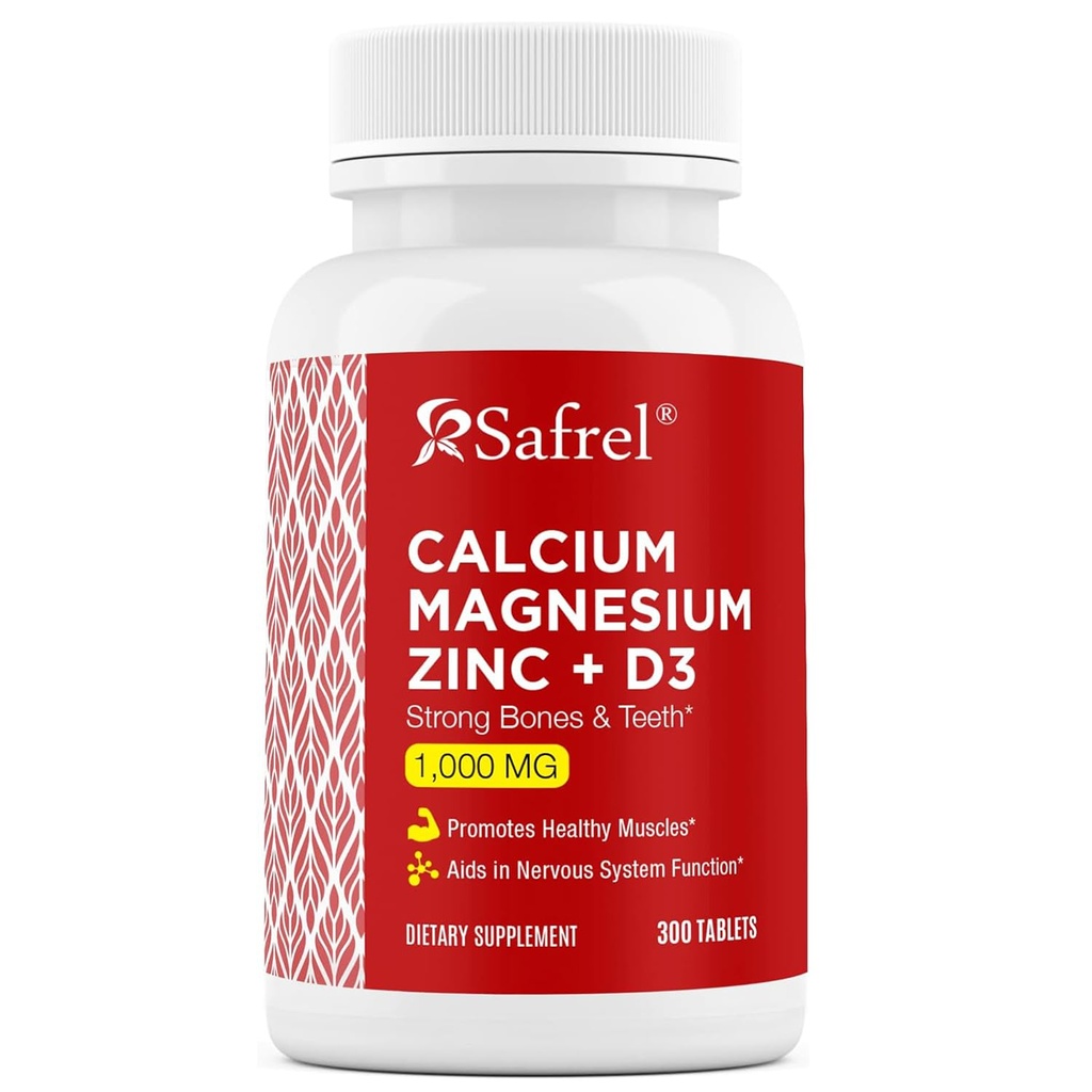 Safrel horčíkový zinok s vitamínom D3, 300 tabliet - vápnik 1000 mg, horčík 400 mg, zinok 20 mg & D3 600 IU na obsluhu
