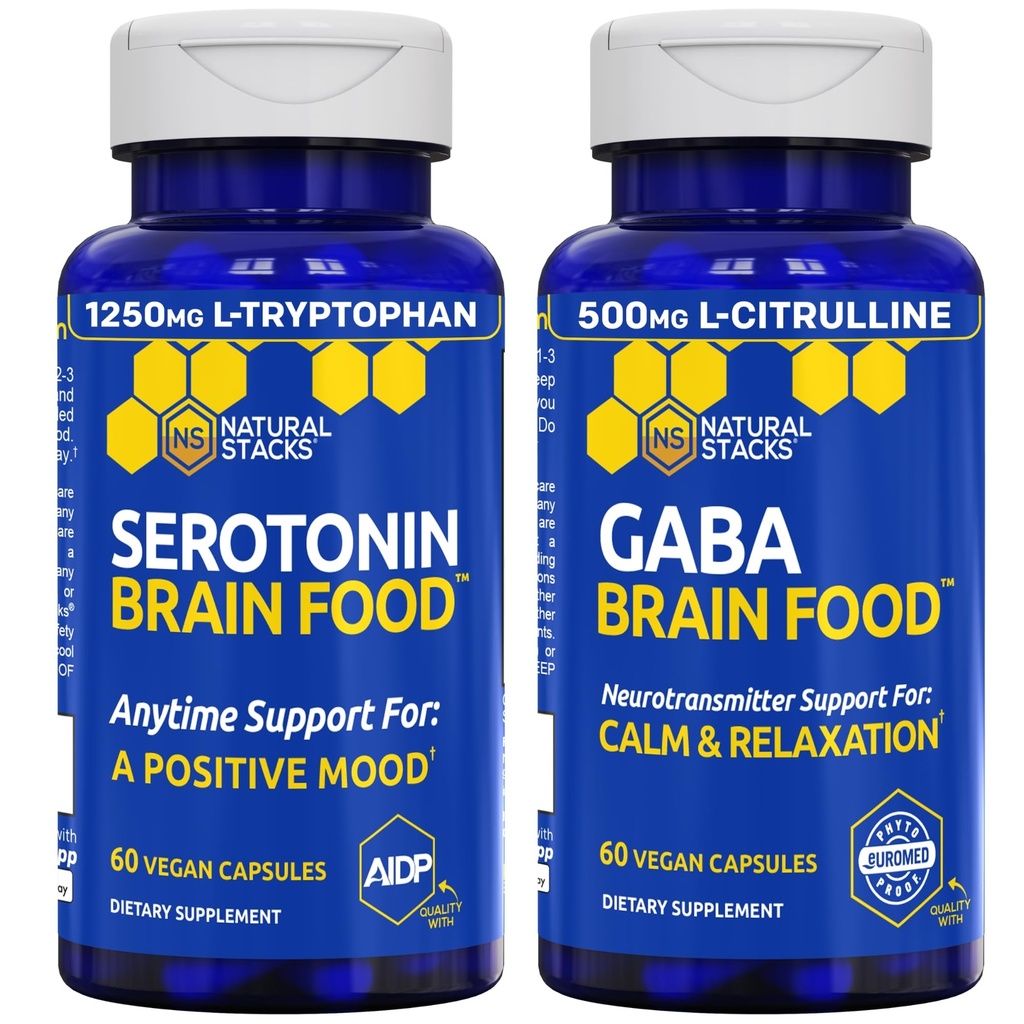 PRÍRODNÉ STACKS Serotonín & GABA Mozog Food Bundle - podporuje pozitívnu náladu a pokoj* - 120 Kapsuly celkom