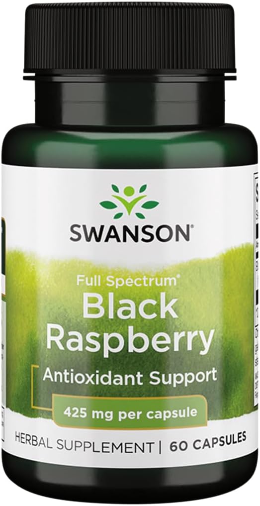 Swanson Black Malinová - Bylinné doplnky podporujúce celkovú Wellness podporu - prírodný zdroj flavonoidy a vitamínu C - (60 kapsúl, 425mg Každý)