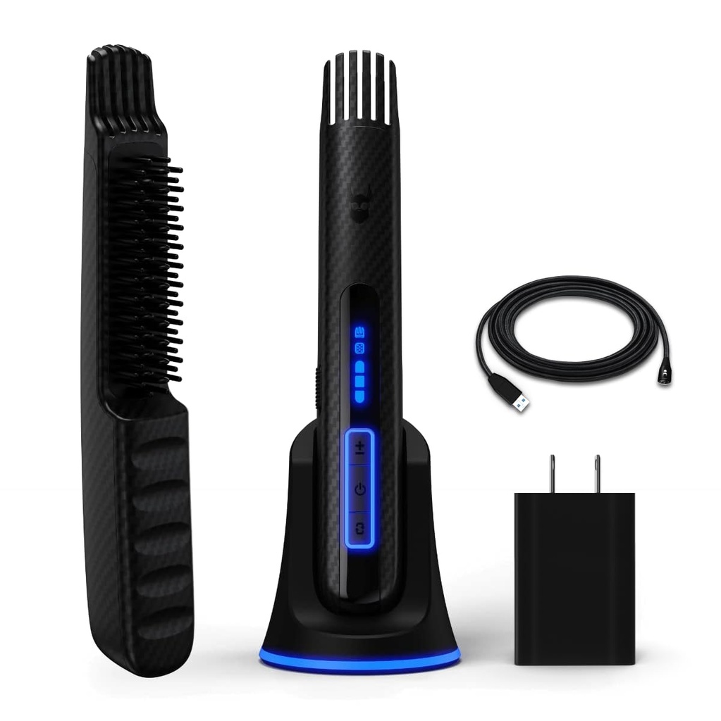 Brada bojové uhlík X - Vyhrievané bradavice kefka + brada rovnica pre mužov - bezdrôtové bradavice kefka a rovnanie Comb - nabíjateľné, 3 nastavenia tepla, Micro-Fibre ochranné rukávy zahrnuté
