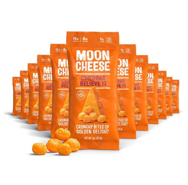 Mesačný syr Cheddar Verte tomu, 1 Ounce, 12-Pack, Crunchy, Protein-Rich syr Snack, Keto Friendly, 100% skutočný syr