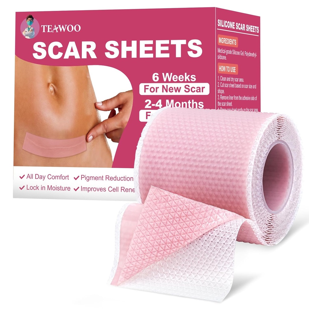 Silikónové zjazvené listy, Silikónové zjazvené pásky pre chirurgické jazvy, C-Section, Tummy Tuck, Keloidné odstránenie zátok, Face Tape pre vrásky prenocovanie (1.6"X 59" Roll-1.5M-Pigment Reduction-Pink)