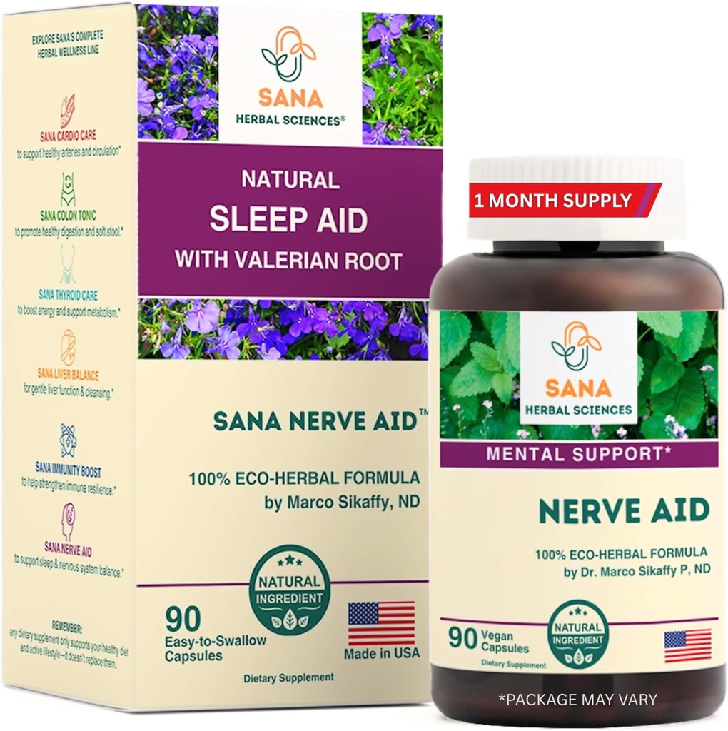 Valerián Root Natural Sleep Aid Formula pre dospelých s organickým Skullcap, Lobelia & More - 90 Kapsule - Dr. Marco Sikaffy