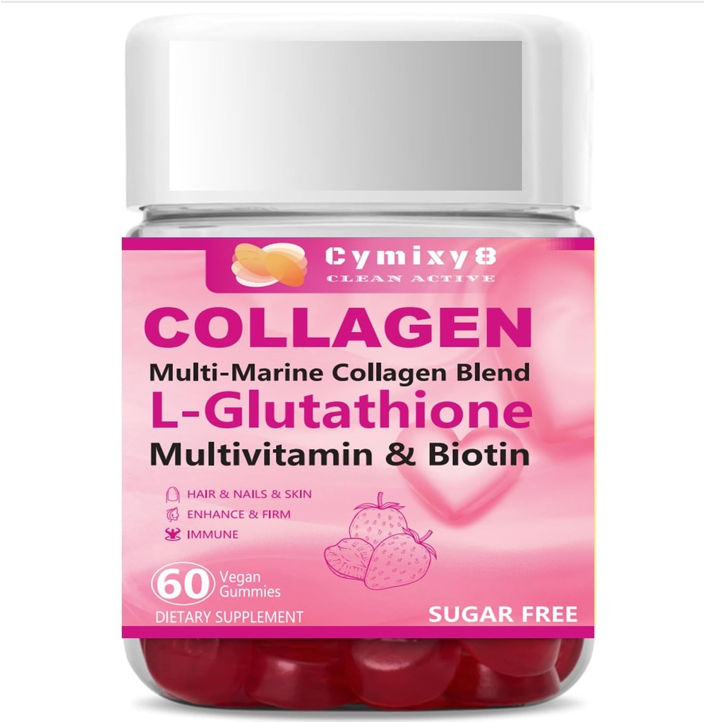 Glutatión Biotin Collagen Glow Gummies, Extra-Silná L-Glutatión & Colageno Hidrolizado pre ženy & 10000mcg Biotín & Multivitamín pre ženy pre vlasy nechty
