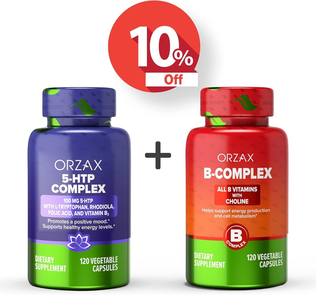 ORZAX 5 HTP Complex 100 Mg 120 Vegable Kapsule a vitamín B Complex, B Vitamíny s cholin & Inozitol 120 Kapsule, Bundle