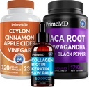 5-in-1 Ceylon škorica (120ct), 4-in-1 Biotin Collagen Keratin Saw Palmetto (2 fl oz - 1 balenie) & 6-in-1 Maca Root Ashwagandha (120ct) Bundle - Energy, Mood, Hair, Skin & Immune Suplement