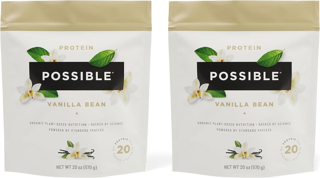 Protein Powder Vanilla Bean - 20 g Veganu, Rastlinný proteín Mix - Non-GMO, Non-Dairy, Gluten-Free - 3,5 g BCAA - 9 Esenciálne aminokyseliny - 30-Day Supply - 2 Bag, 30 Servings