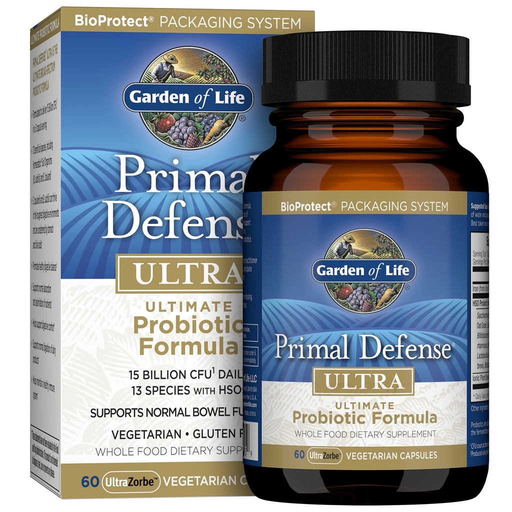 Záhrada života Probiotiká pre tráviace zdravie a zdravie rovnováhu, Primal Defense Ultra Ultimate Formula, 15 miliárd CFU a 13 kmeňov Plus HSO, Vegetariánska a lepkavá bez, 60 kapsúl
