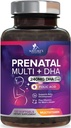 Prenatálne vitamíny s kyselinou listovou a DHA, Rozvojová podpora fetálneho mozgu s folátom a Omega 3's, prenatálny multivitamín pre ženy, vitamín A, C, D, B6, B12 a železo, doplnok tehotenstva - 120 Softgels
