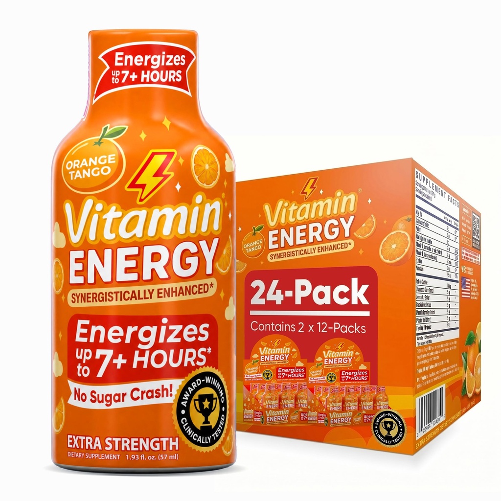 Vitamín Energy Immune+ Extra sila Energia Shot Orange Burst 24 Balenie, 260mg Prírodný kofeín, B-vitamíny, Citrikolína, Zelený čaj, Imunita & Focus Podpora, Zero Cukor, Gluten-free 1,93 fl oz