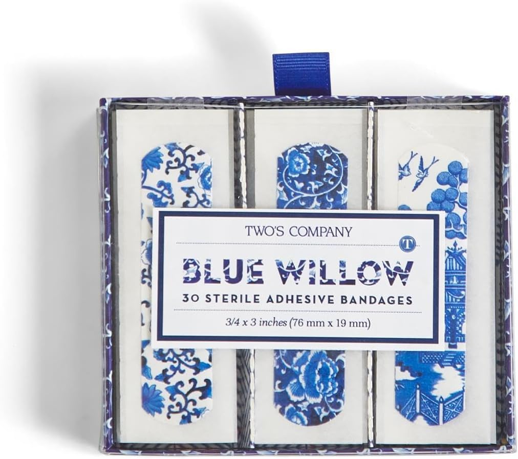 Two's Company 53560 Blue Willow Bandages in Darčekový box,30 Pieces,3-palcová dĺžka,Plastic,White