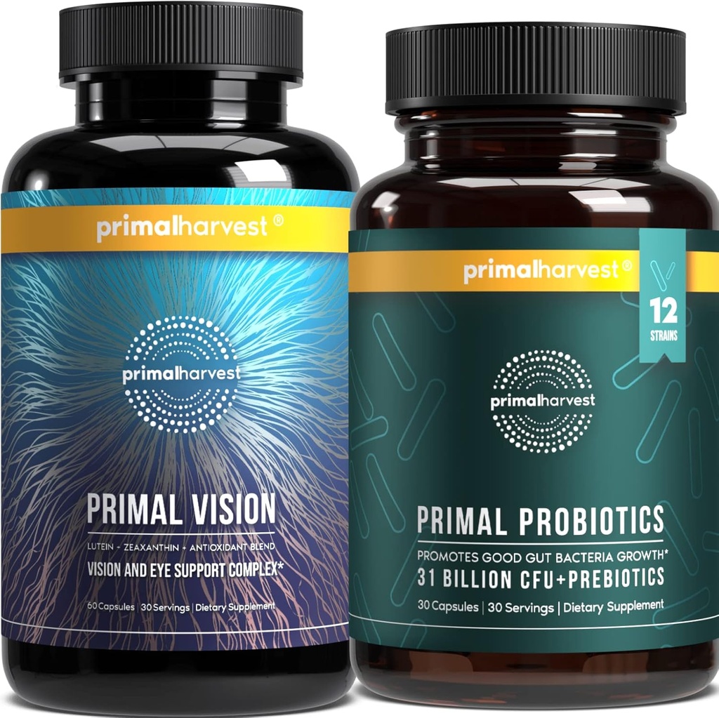 Primal Harvest Probiotiká & Vision Doplnky pre ženy a mužov Vision and Eye Support Complex s lutein, Zeaxantin Bundle