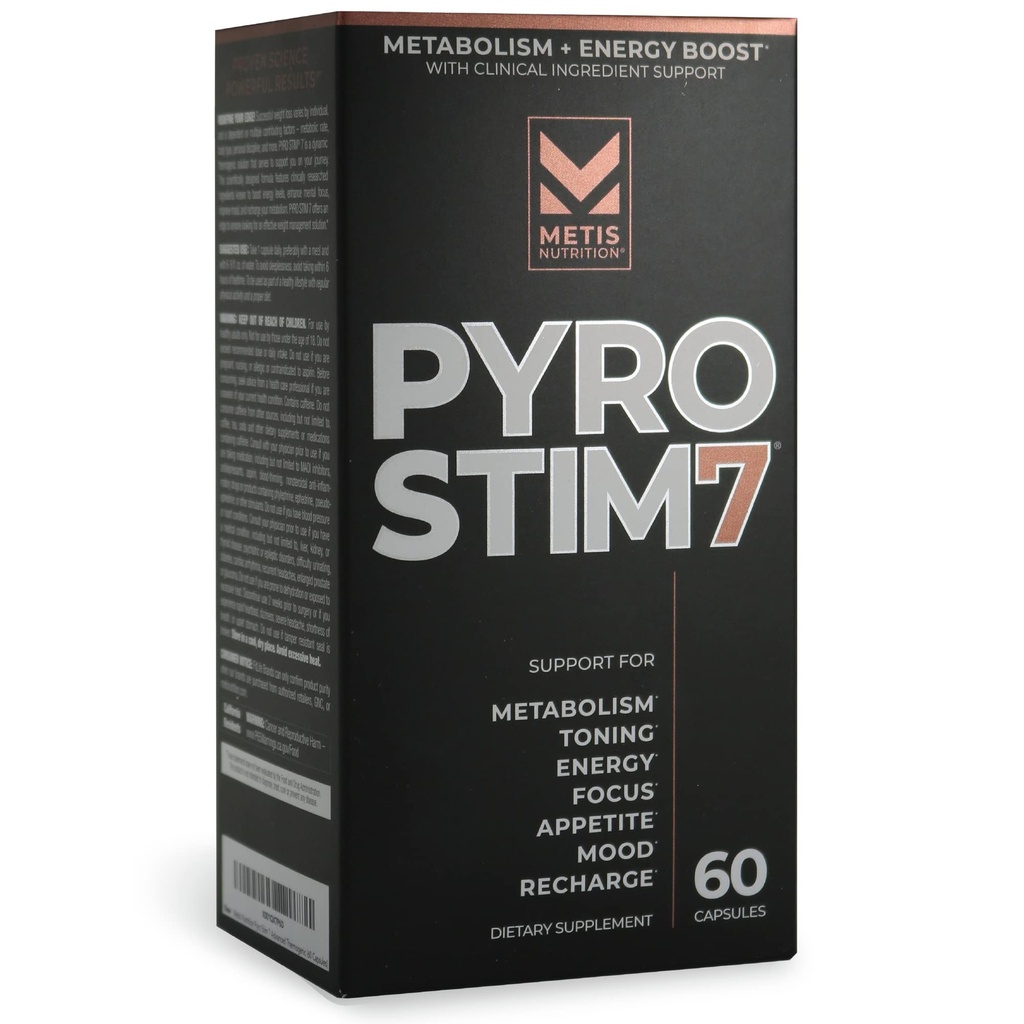 Pyro Stupeň 7 Metabolizmus Posilňovač tuku Podpora Strata energie Boost - Raz-A-Day Thermogenický s Teakrínom pre Focus, Apetite Control, Toning svalov, a Mood Control (60 Kapsule)