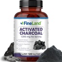 FineLand Activated Charcoal 1300mg - Advanced Digestive Detox Cleanse, Helps with Gas and Bloating, Circulation & Choleteroal Support - Made in USA, 120 Vegan Pills