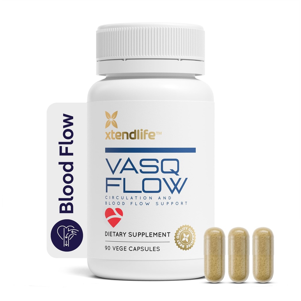 Xtendlife VasQFlow Oxid dusnatý Booster - pre cirkuláciu, prietok krvi, srdce a svalová podpora-s červeným špenát extraktom & Aged cesnak - 1 mesiac dodávky (90 Počet)